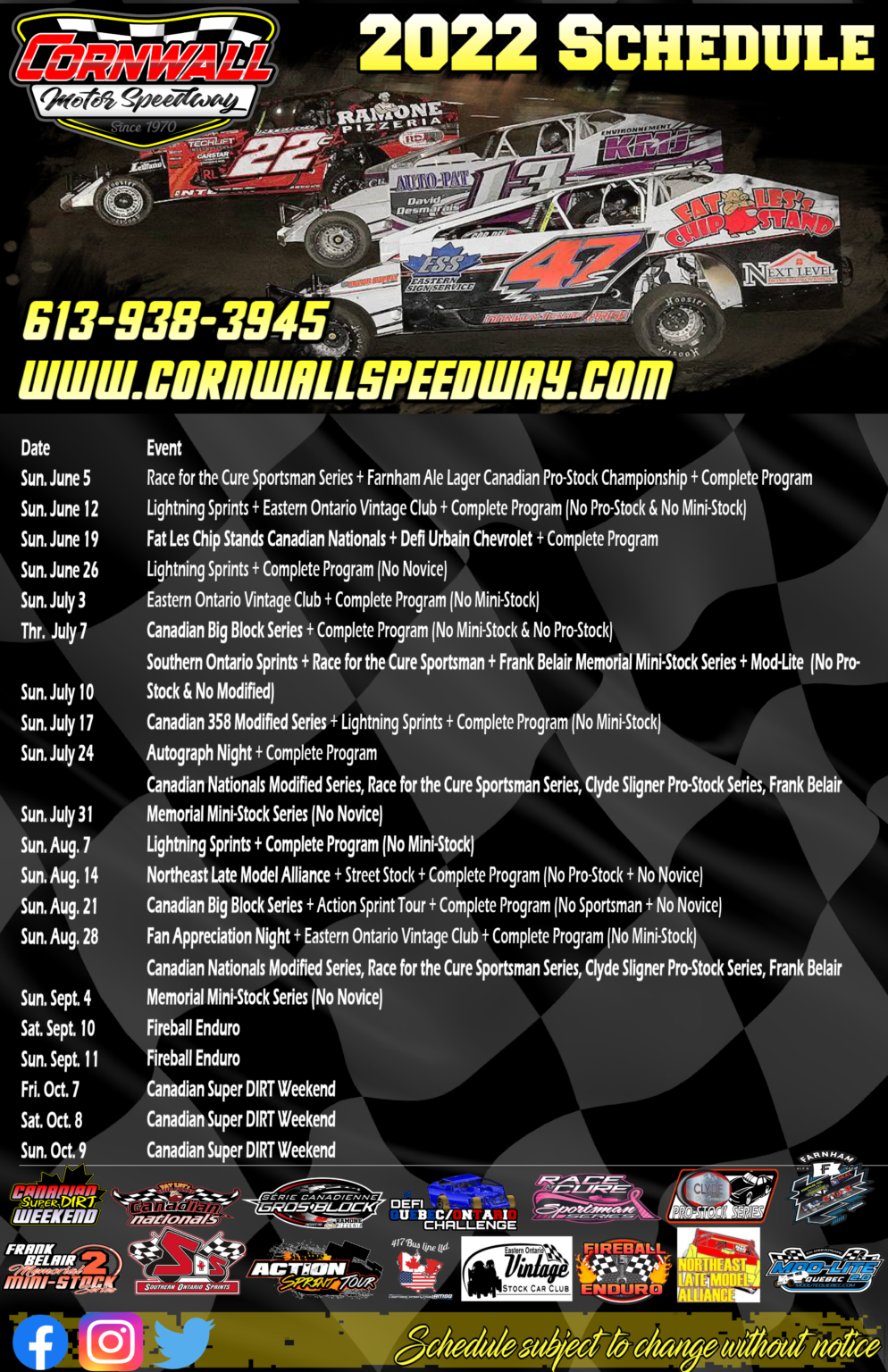 2022 Schedule - Cornwall Motor Speedway