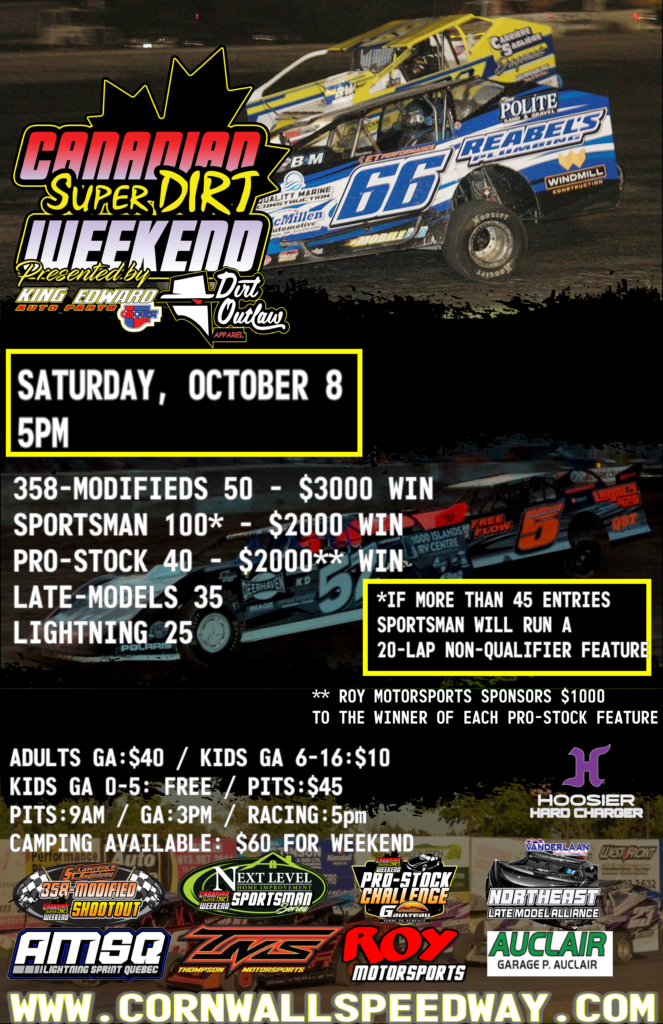 Canadian Super DIRT Weekend Information Page Cornwall Motor Speedway