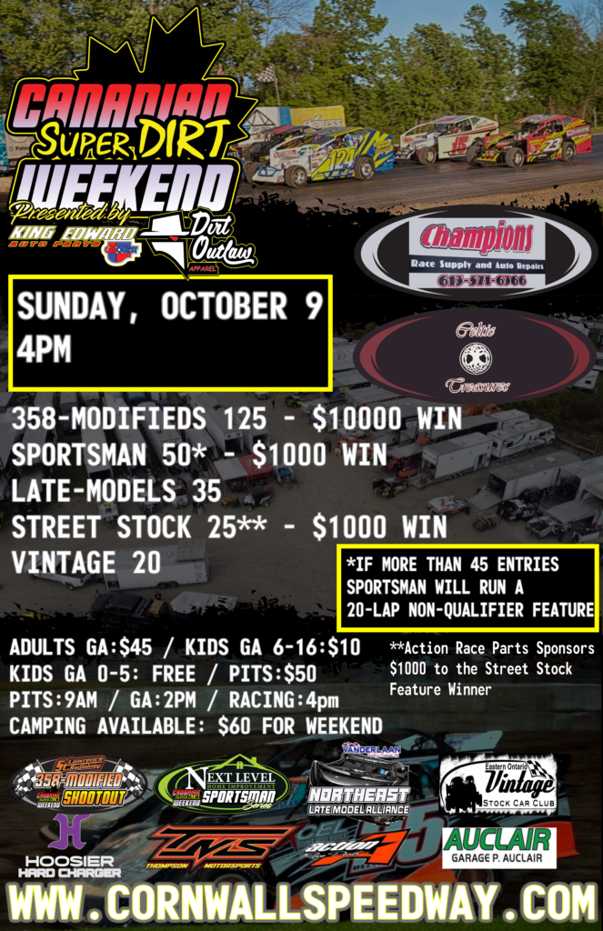 Canadian Super DIRT Weekend Information Page Cornwall Motor Speedway