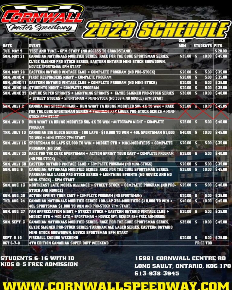 Schedule - Cornwall Motor Speedway